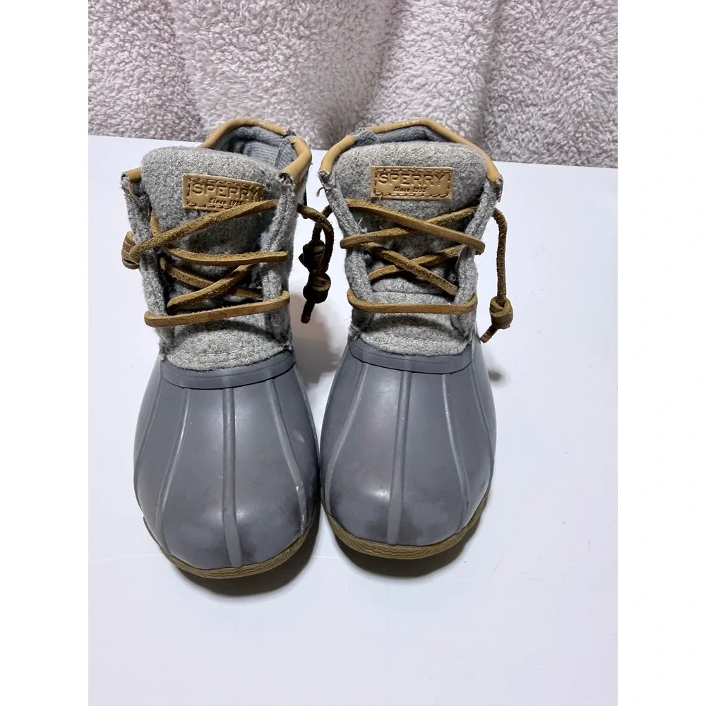 Sperry Saltwater Girls Gray Wool Duck Boots Size 8M STL162649